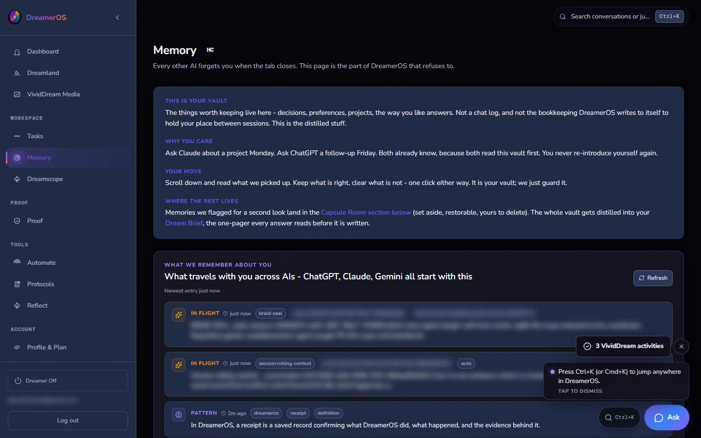 The memory surface in the app